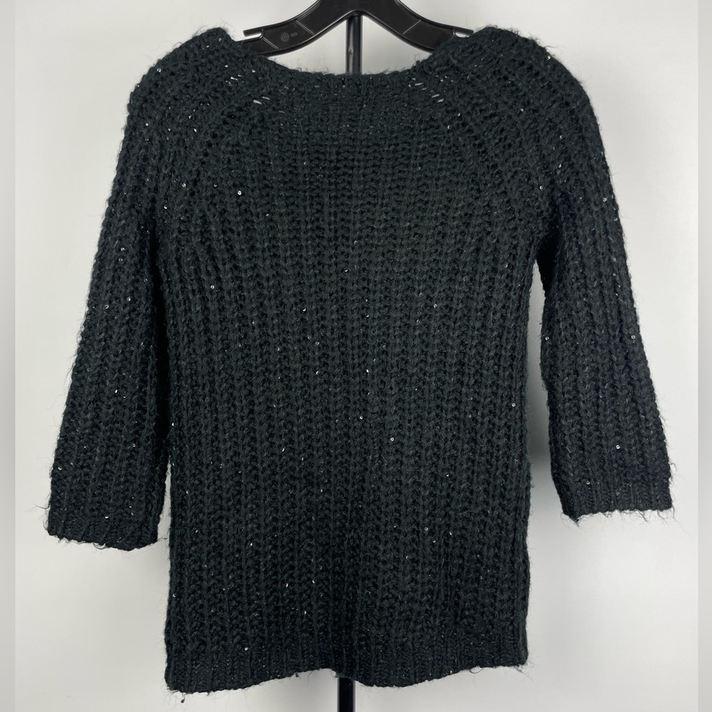 Anthropologie Knitted & Knotted Black Knit‎ Sequin Sunstitch 3/4 Sleeve Sweater - Picture 6 of 6